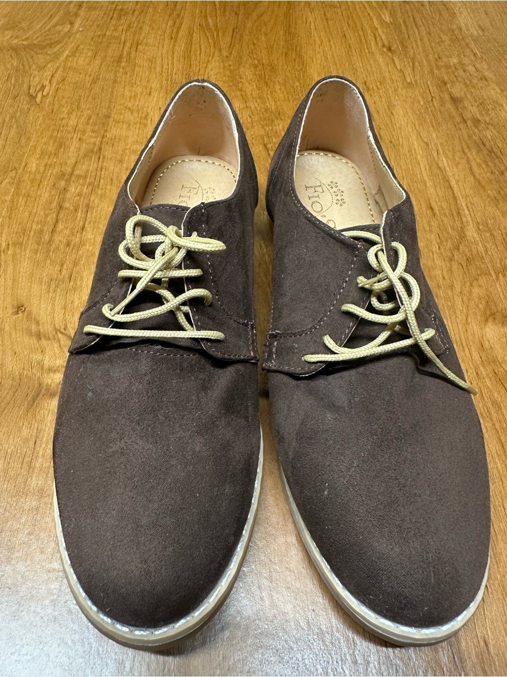Women's Brown Suede Moccasin Oxfords with Cream Laces size USA 8 MEX 25